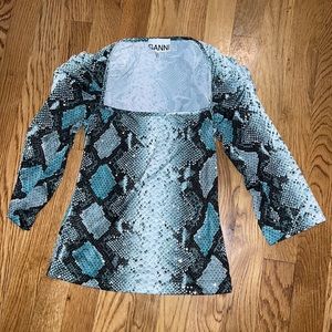 Ganni blue snake print sparkly shirt